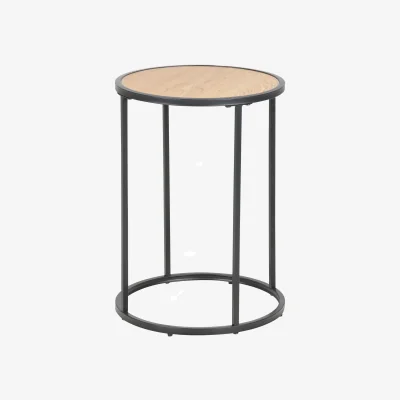 The Range Seaford Black Metal Small Round Side Table with Oak Top - Oak & Black