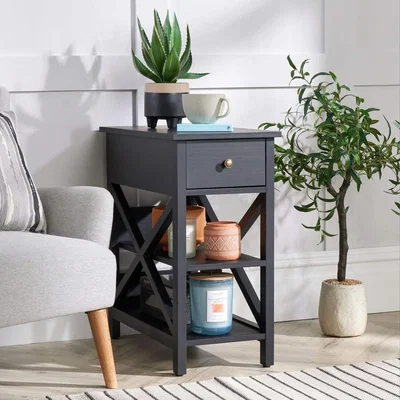 The Range Heston 1 Drawer Lamp Side Table Storage Unit - Charcoal - Charcoal