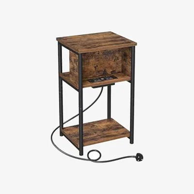 The Range Alivio Bedside Slim Table with 2 Charging Station - Brown
