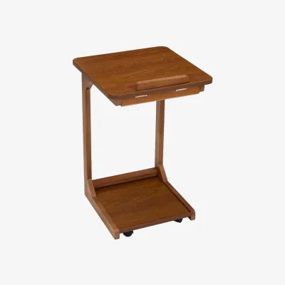 The Range C-Shaped Side Table with Wheels and Concealed Storage - Walnut