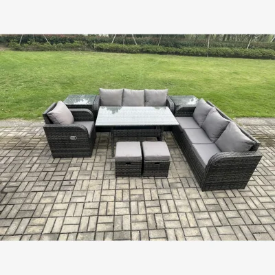 The Range Fimous 9-Seater Rattan Lounge Set with 2 Side Tables & Footstools - Dark Grey