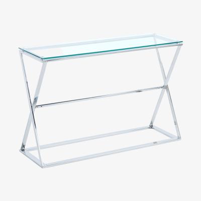 The Range Rectangle Clear Tempered Glass Side Table  - Silver