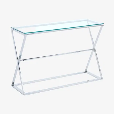 The Range Rectangle Clear Tempered Glass Side Table  - Silver