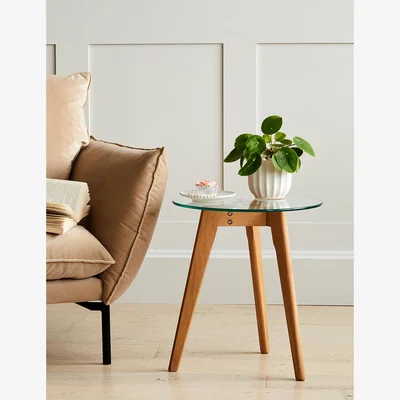 Rose & Grey Mid-Century Modern Glass Top Side Table - Light Wood