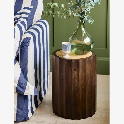 Rose & Grey Fluted Travertine Side Table
