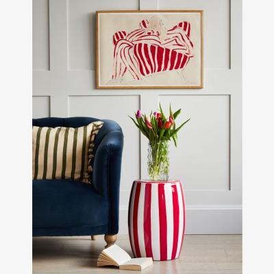 Rose & Grey Red Striped Ceramic Side Table