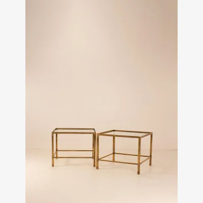 Soho Home Vintage Pair of Deco Side Tables, Brass and Glass