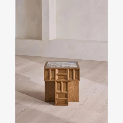 Soho Home Ivy Side Table, Italian Ocean Grey Marble
