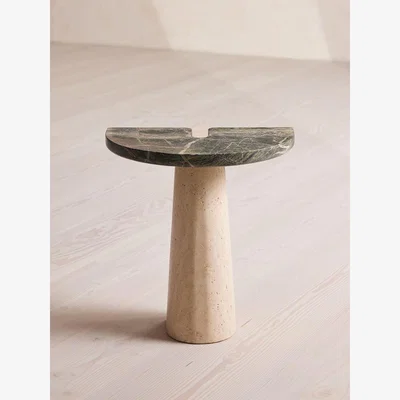 Soho Home Eros Side Table, Travertine and Verde Bosque Marble