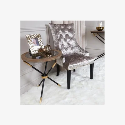 Teddy Beau Deco Home Byron End Table With A Black And Gold Frame And Wood And Glass Top