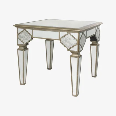 Teddy Beau Deco Home Sahara Marrakech Moroccan Gold Mirrored Square End Table