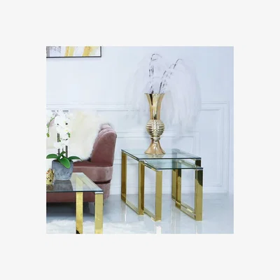 Teddy Beau Deco Home Harper Nest Of 2 Gold Steel And Clear Glass Tables