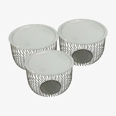 Teddy Beau Deco Home Set Of 3 Arjun Tables Chrome Pure White Tops / Chrome