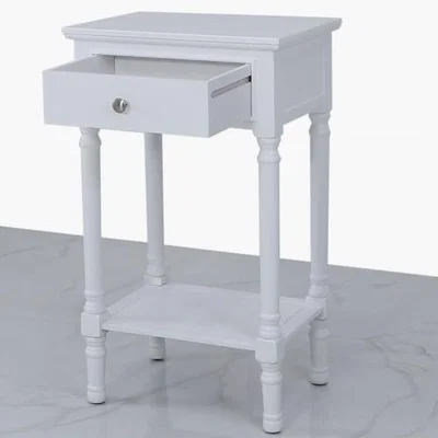 Teddy Beau Deco Home Arabella White Wood Large 1 Drawer Telephone Table Side Table