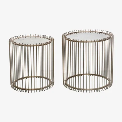 Teddy Beau Deco Home Harriet Gold Metal Nest Of 2 End Tables With Antique Mirror Top