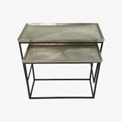 Teddy Beau Deco Home Set Of 2 Kiara Nesting Tables Black With Nickel Tops / Black