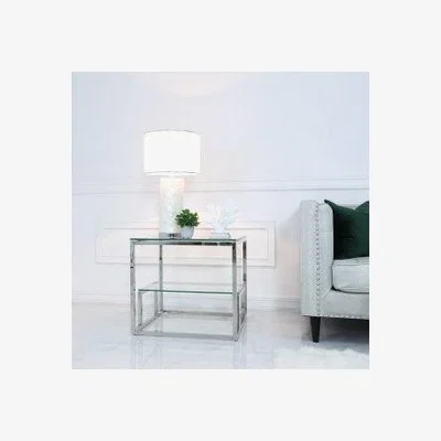 Teddy Beau Deco Home Harper Stainless Steel And Clear Glass Tiered End Side Table