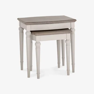 Teddy Beau Bentley Montreux Grey Washed Oak And Soft Grey Rectangular Nest Of Lamp Tables