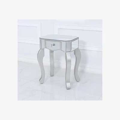 Teddy Beau Deco Home Amelia Mirrored Silver 1 Drawer Side Table With A Crystal Handle