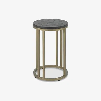 Teddy Beau Bentley Chevron Peppercorn And Satin Brass Round Side Table