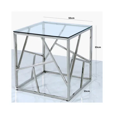 Teddy Beau Deco Home Claudette Stainless Steel And Glass End Side Table