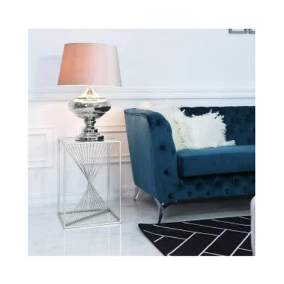 Teddy Beau Deco Home Ava Silver Metal And Clear Glass Side End Table With Unique Design