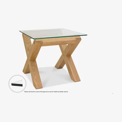 Teddy Beau Bentley Turin Glass Light Oak Square Lamp Table