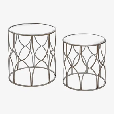 Teddy Beau Hill Set Of Two Lattice Detail Silver Side Table