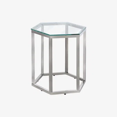 Teddy Beau Deco Home Fleur Hexagon Silver Stainless Steel End Side Table