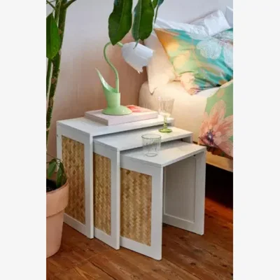 Urban Outfitters Urban Outfitters Joan Woven Nesting Tables - White W:50cm x D: 30cm x H: 50cm