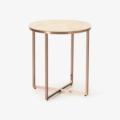 Westwing Round Side Table Antigua with Marble Effect Glass Top
