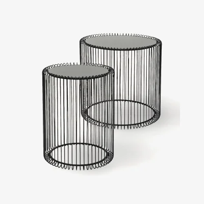 Westwing Metal Side Tables Wire with Glass Top, Set of 2