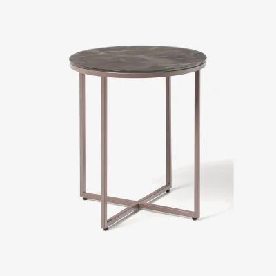 Westwing Round Side Table Antigua with Marble Effect Glass Top