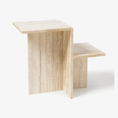 Westwing Travertine Side Table Distinct with Two Table Tops