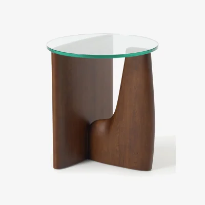 Westwing Round Wooden Side Table Miya with Glass Top