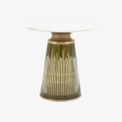 Westwing Round Mouth-Blown Glass Side Table Seville with Marble Table Top