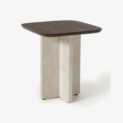 Westwing Oak Wood and Marble Side Table Naida