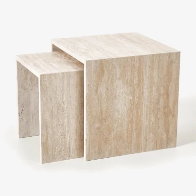 Westwing Travertine Side Tables Varu, Set of 2