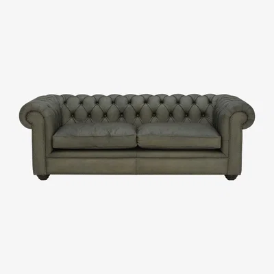 Barker and Stonehouse Winslow Medium Chesterfield 3 Seater Sofa, Green Leather | Barker & Stonehouse