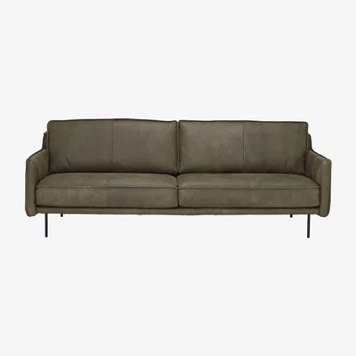 Barker and Stonehouse Livenza 3.5 Seater Sofa, Green Leather | Barker & Stonehouse