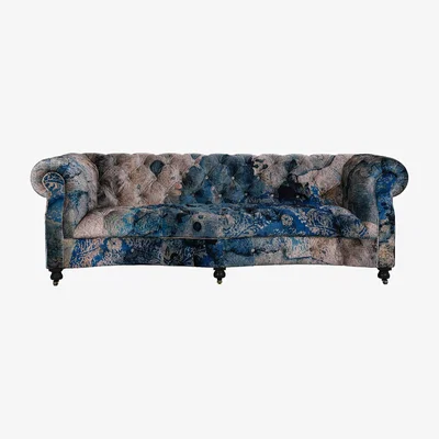 Barker and Stonehouse Timothy Oulton Serpentine Chesterfield Sofa 3 Seater, Blue Fabric | Barker & Stonehouse