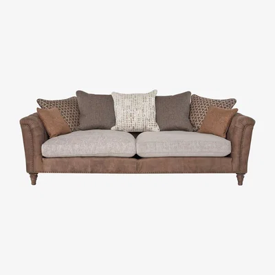 Barker and Stonehouse Darwin Large Pillow Back 3 Seater Sofa, Neutral Leather | Barker & Stonehouse