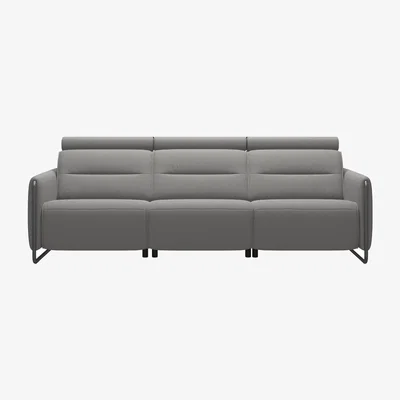 Barker and Stonehouse Stressless Emily 3 Seater With 2 Power Quickship Recliner Sofa, Grey Leather | Barker & Stonehouse