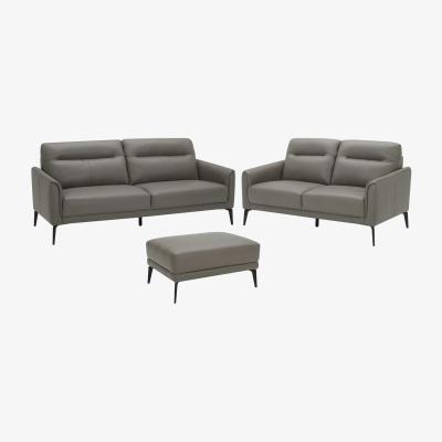 Barker and Stonehouse Belgravia 3 Seater & 2 Seater Leather Sofa, Grey | Barker & Stonehouse