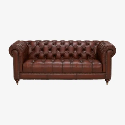 Barker and Stonehouse Ullswater Leather 3 Seater Chesterfield Sofa, Vintage Tabac