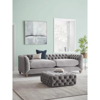 Cox and Cox Dora Buttoned Three Seater Sofa - Ash Linen Cotton Blend