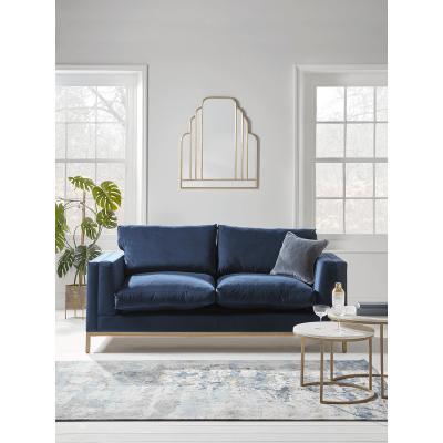 Cox and Cox Deco Three Seater Sofa - Mid Blue Velvet