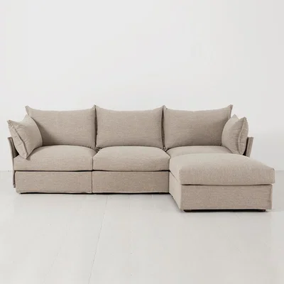 Cuckooland Swyft Sofa in a Box Model 06 Modular Linen 3 Seater Sofa with Chaise