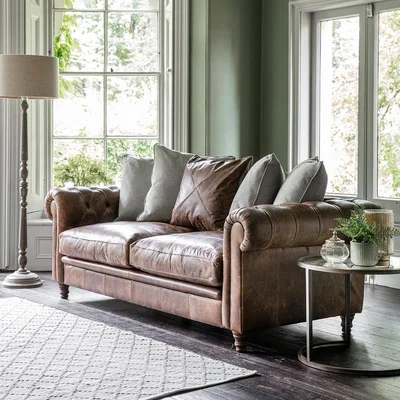 Cuckooland Hadleigh 3 Seater Leather Chesterfield Sofa in a Box with Scatter Back
