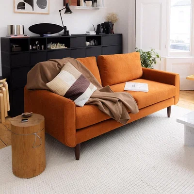 Cuckooland Hutch Rise Textured Weave 3 Seater Sofa with Round Arms - Rust